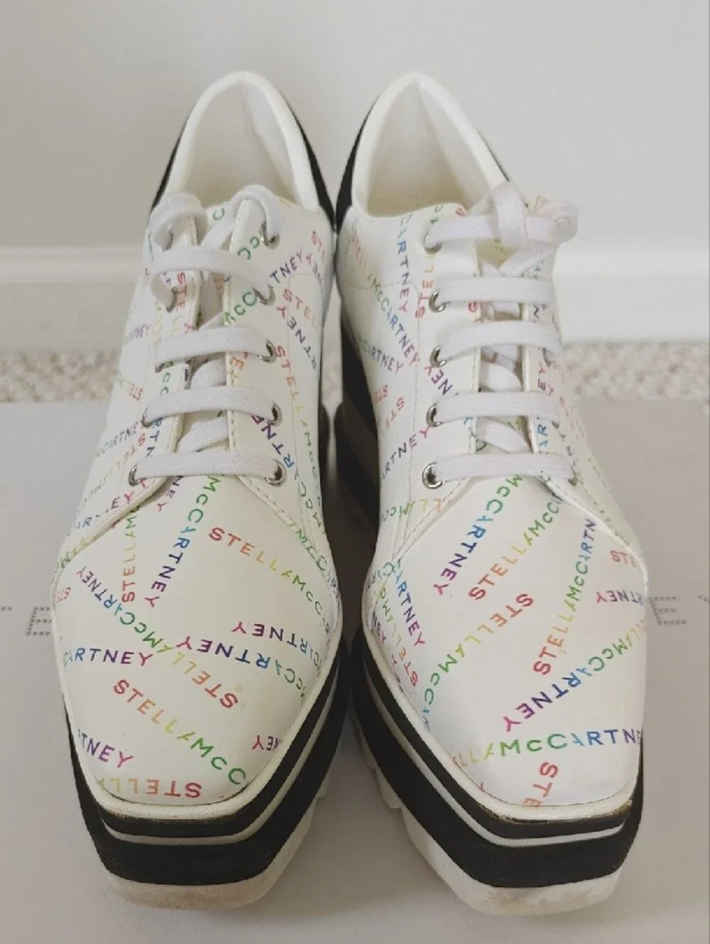 Stella McCartney White Platform Sneakers with Multicolor Logo